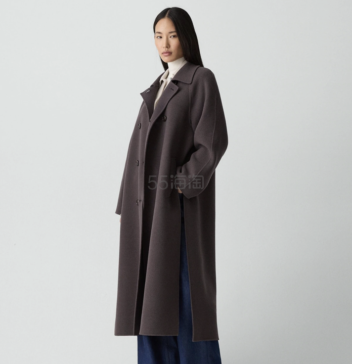 Theory 棕色双排扣羊毛大衣