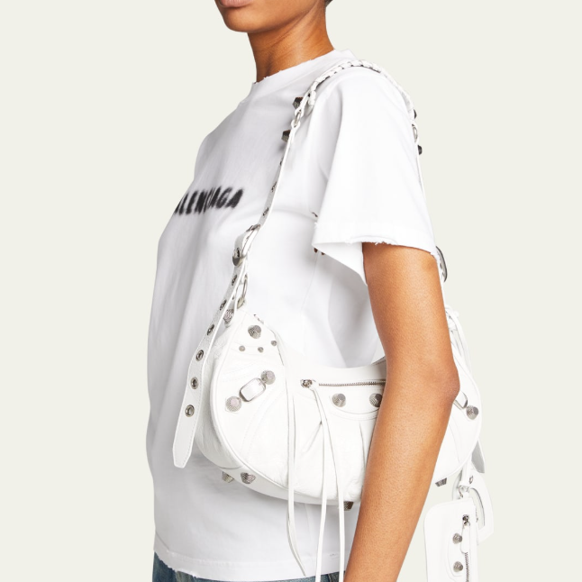 Balenciaga Cagole 铆钉纹理皮革单肩包