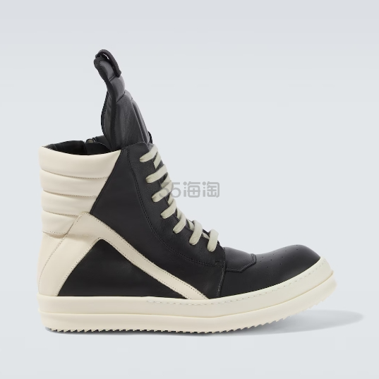 宁艺卓同款 RICK OWENS 黑白配色皮革高帮运动鞋