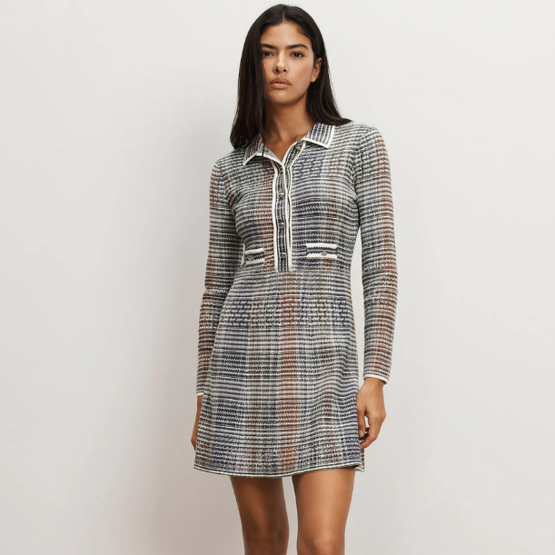 Veronica Beard 多色花呢翻领连衣裙