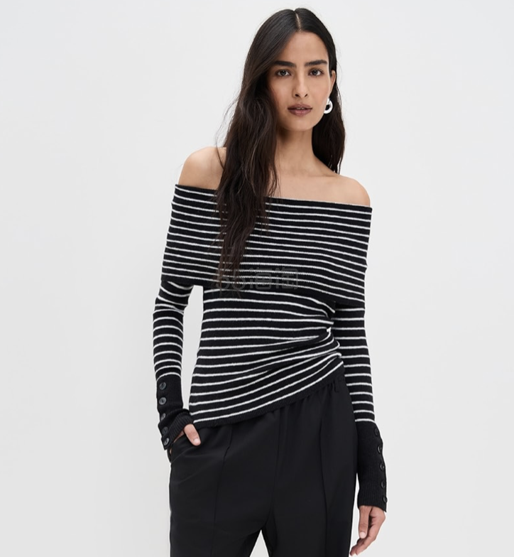 Free People 条纹露肩上衣