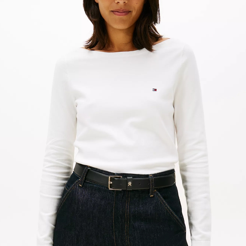 TOMMY HILFIGER 船领徽标长袖T恤