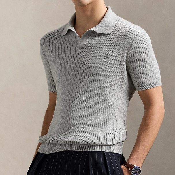 Polo Ralph Lauren 拉夫劳伦罗纹针织棉质翻领毛衣