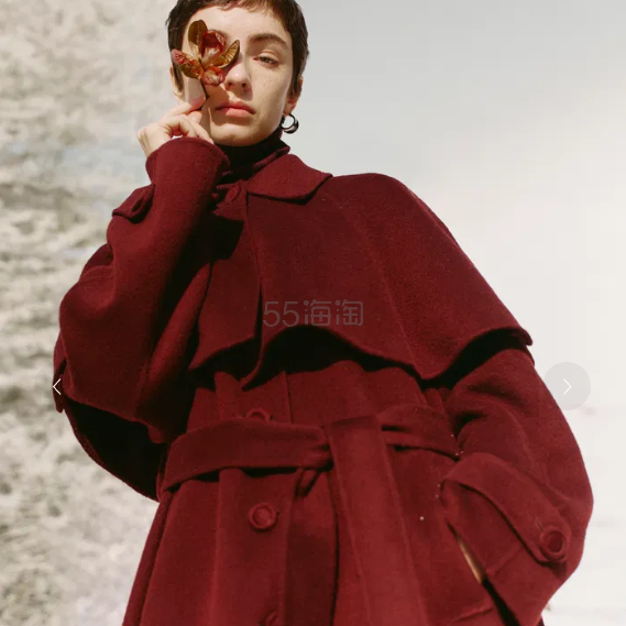 Fabrique 美利奴羊毛双面系带可拆卸披肩大衣