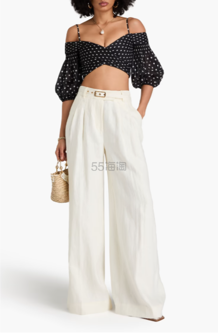 Zimmermann 系带褶裥亚麻阔腿裤