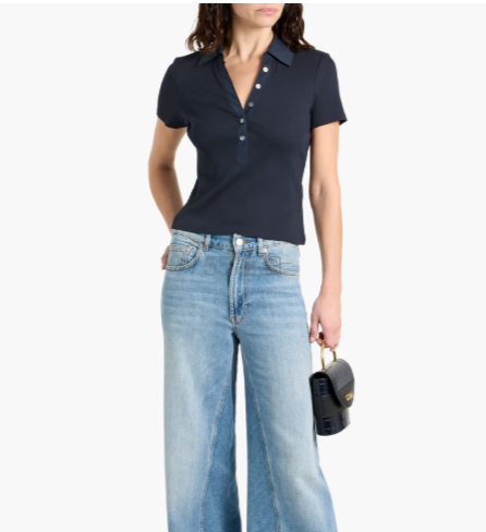 Veronica Beard Kearney 罗纹皮马棉混纺Polo衫