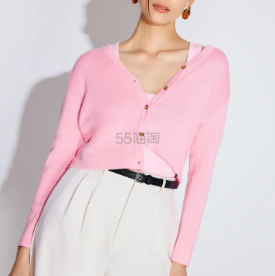 Love,bonito 粉色纽扣针织开衫