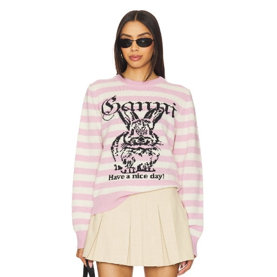 GANNI 小兔子印花条纹毛衣