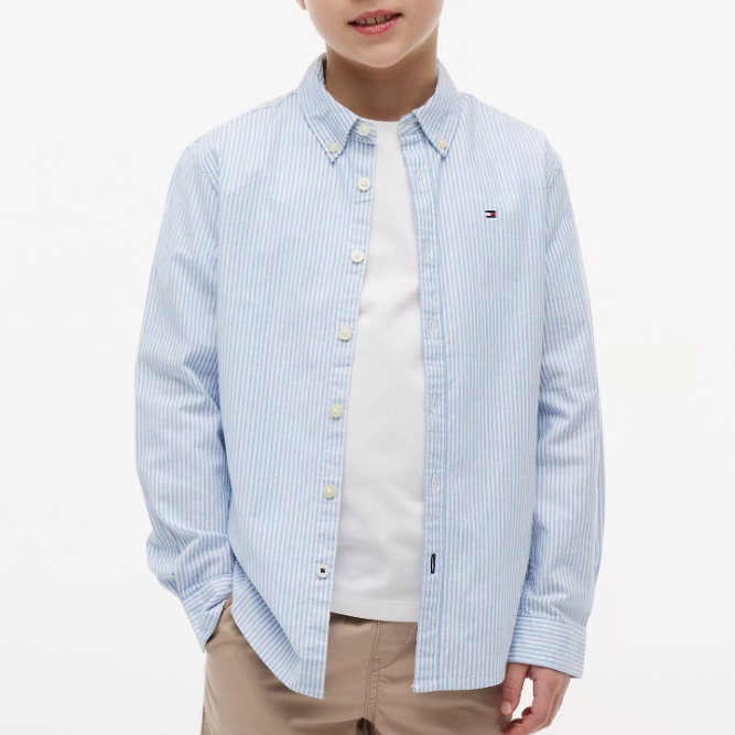 TOMMY HILFIGER 徽标大童款条纹牛津衬衫