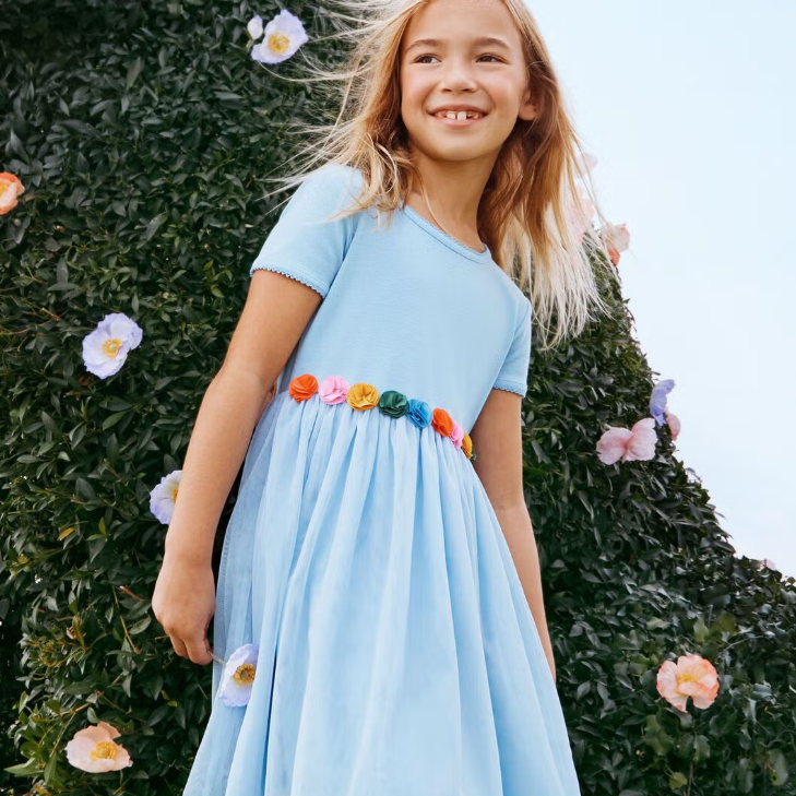 Hanna Andersson：女童春日美裙上新 长袖薄纱彩虹连衣裙$48