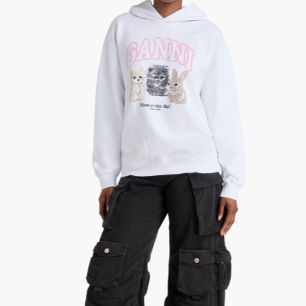 GANNI 印花法式棉质毛圈布连帽衫