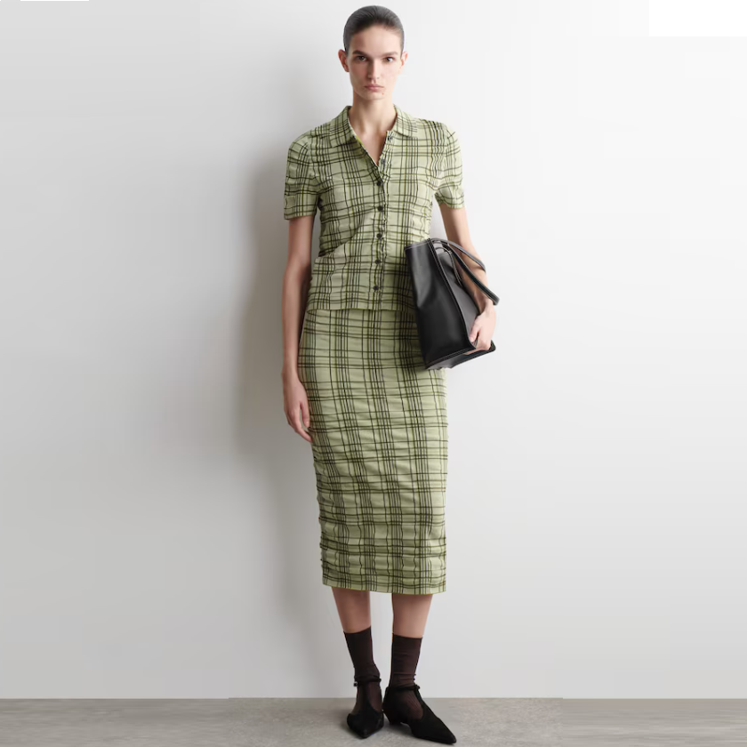 COS 格纹棉质提花中长半裙