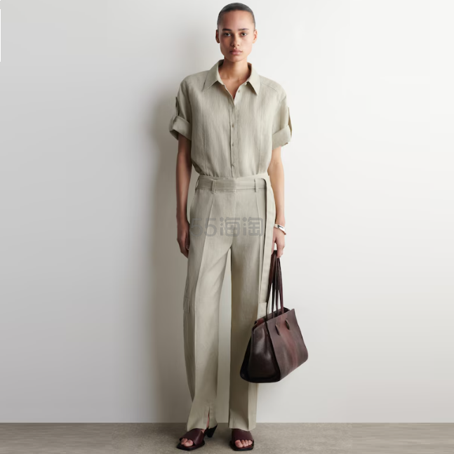 COS 系带亚麻筒裤