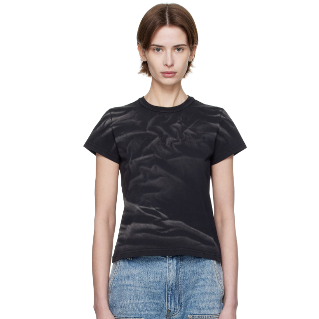 限XXS码！Alexander Wang  黑色做旧Logo缩水T恤