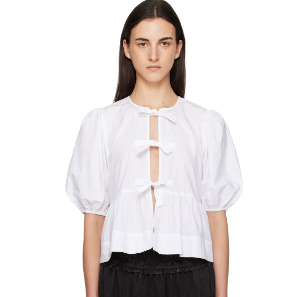 GANNI 白色 Cotton Poplin Peplum Tie 上装