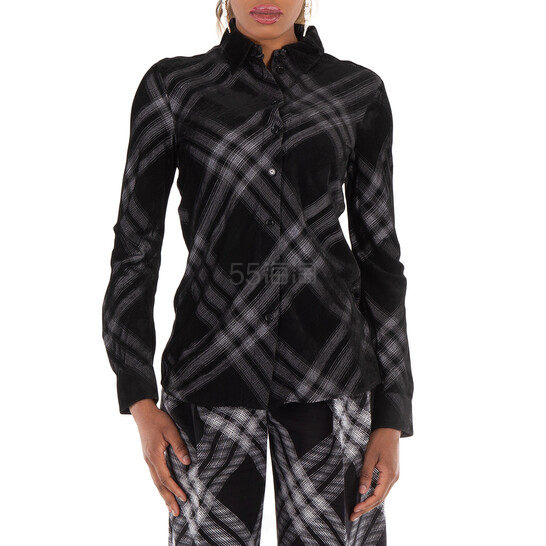 Burberry 长袖格纹印花纽扣衬衫