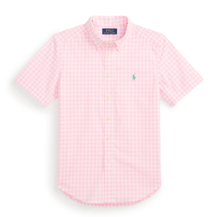 上新！Ralph Lauren 拉夫劳伦大童款Polo粉白格子短袖衬衫
