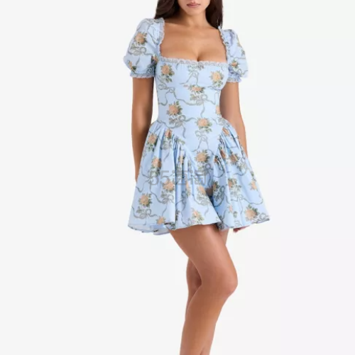 House of CB Rosie 花卉泡泡袖连衣短裙