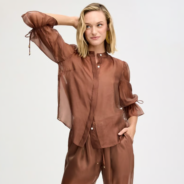 Sam Edelman 新款透视灯笼袖衬衫