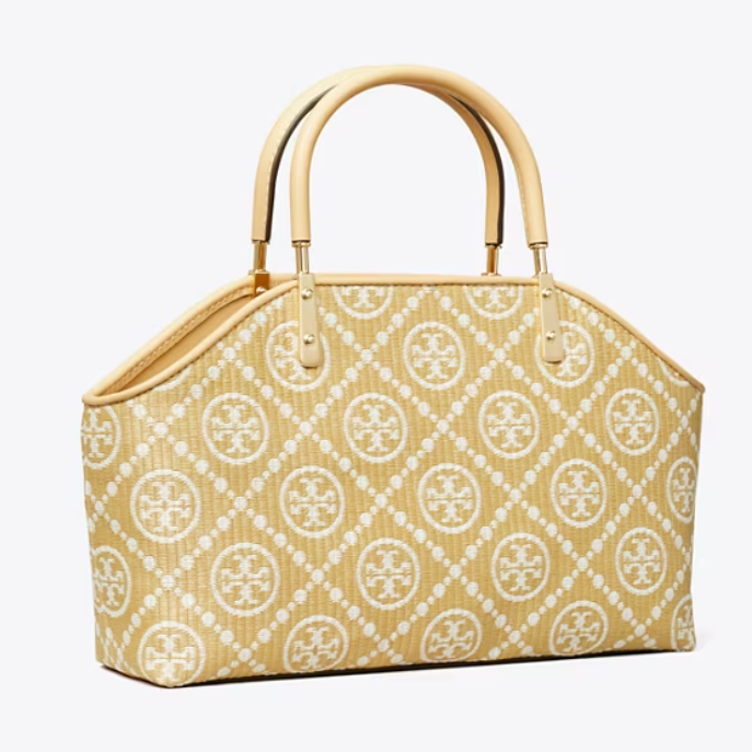 Tory Burch 汤丽柏琦 Raffia 小号老花菜篮子托特
