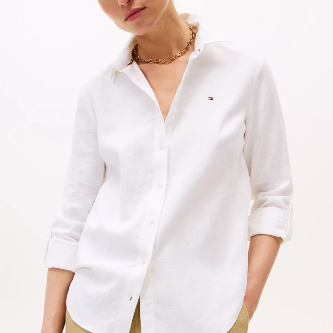 会员订单满$200额外7.5折 TOMMY HILFIGER 宽松版亚麻混纺衬衫