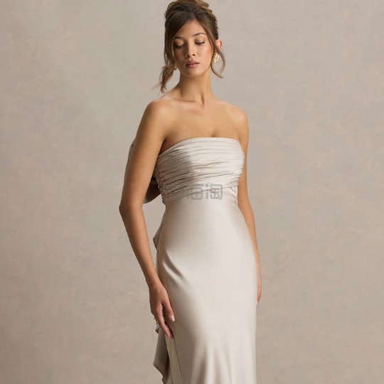 TALULLA 香槟色蝴蝶结装饰抹胸长裙