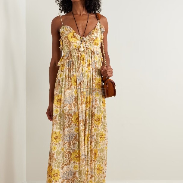 ZIMMERMANN Daylight 荷叶边黄色吊带连衣裙