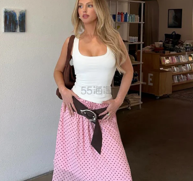 White Fox 粉色波点中裙