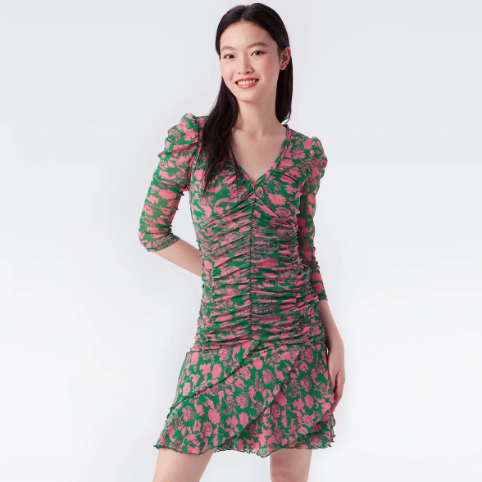 DVF Marcelle 褶皱网纱连衣裙