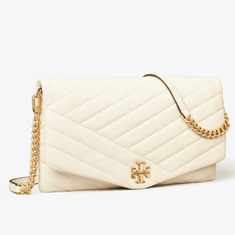 补货！Tory Burch 汤丽柏琦 Kira 白色斜纹斜挎包