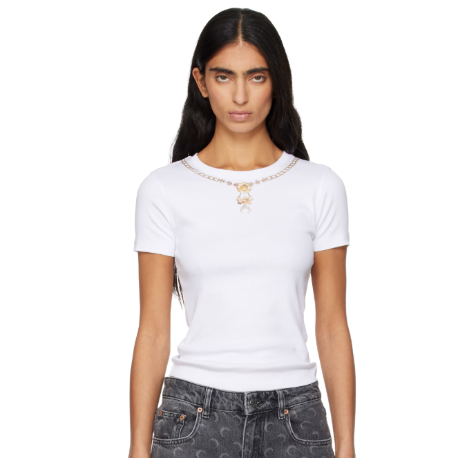 Marine Serre 白色 Trompe L'Oeil Jewelry Jersey Baby Fit T 恤