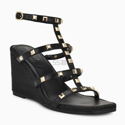 Nine West 玖熙 Sardis 坡跟铆钉高跟鞋