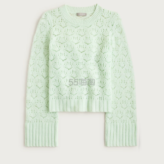 J.CREW 美利奴羊毛泡泡袖镂空毛衣