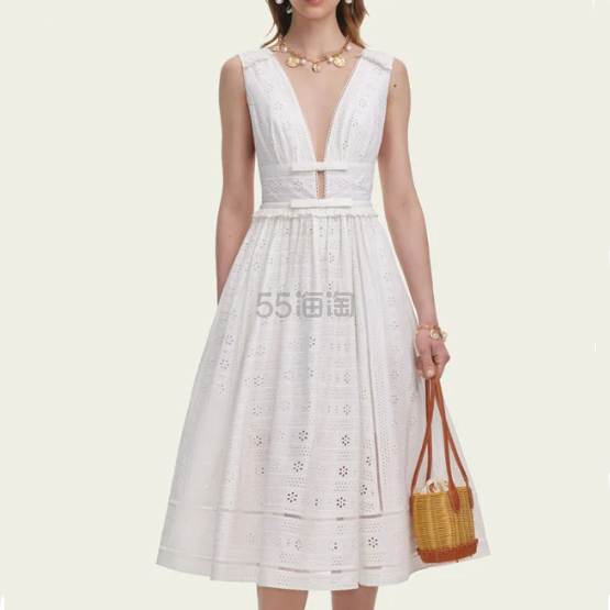 唐艺昕同款！Self-Portrait V领刺绣连衣裙