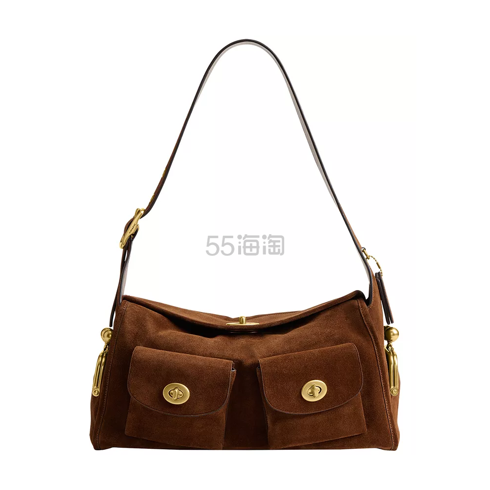 Coach 蔻驰 Turnlock Haversack 大号绒面单肩包
