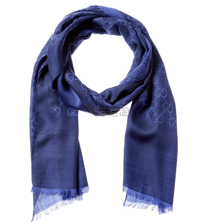 GUCCI 古驰 Logo 小提花羊毛真丝混纺围巾