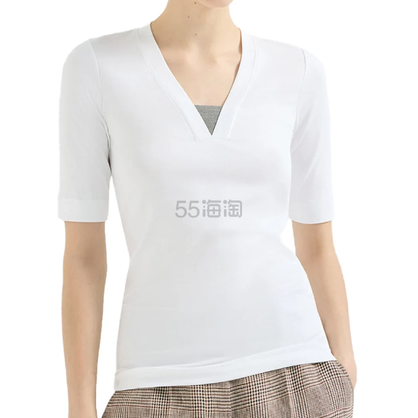 Brunello Cucinelli V领装饰T恤 白色