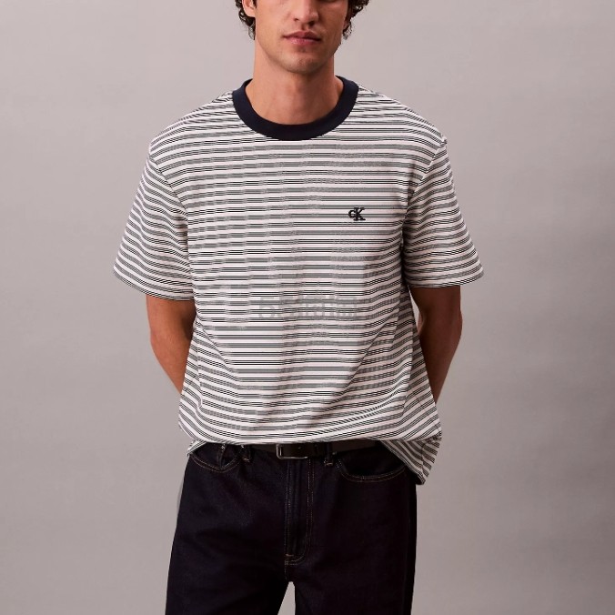Calvin Klein 条纹圆领T恤