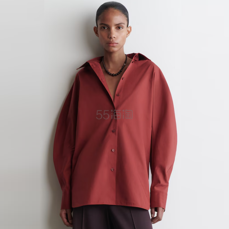 COS 圆摆皮马棉衬衫