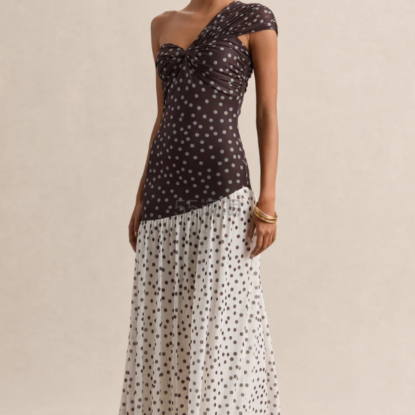 Club L London 棕色波点不对称长裙