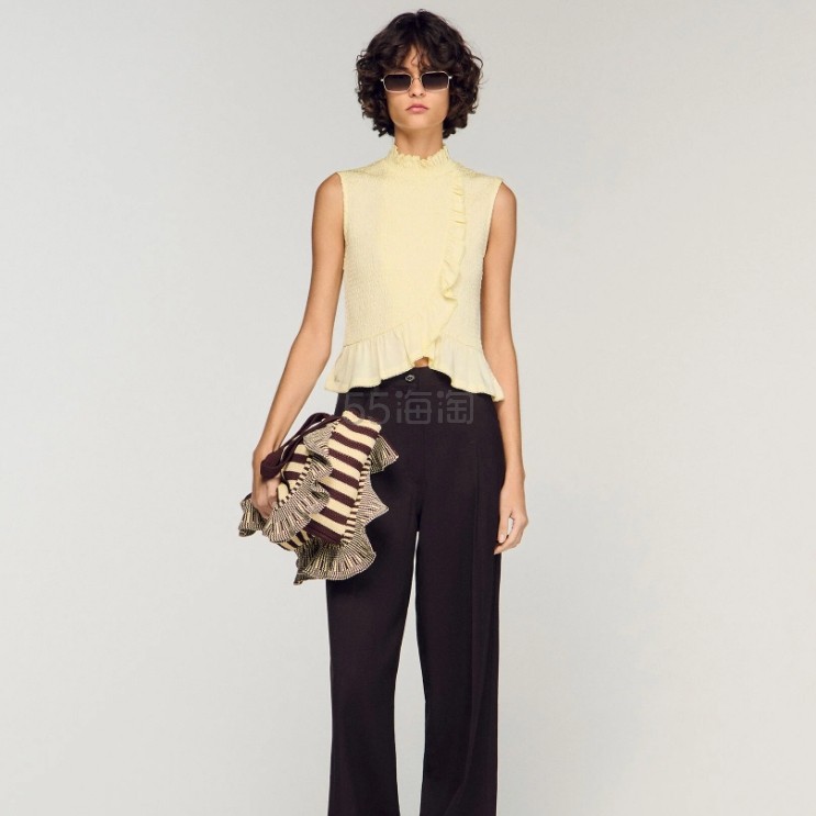 Sandro 黄色荷叶边上衣