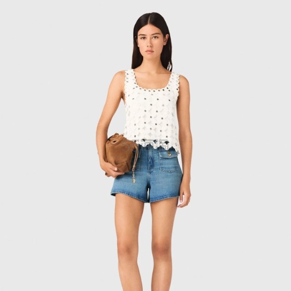 王霏霏同款 Maje 镂空设计吊带上衣