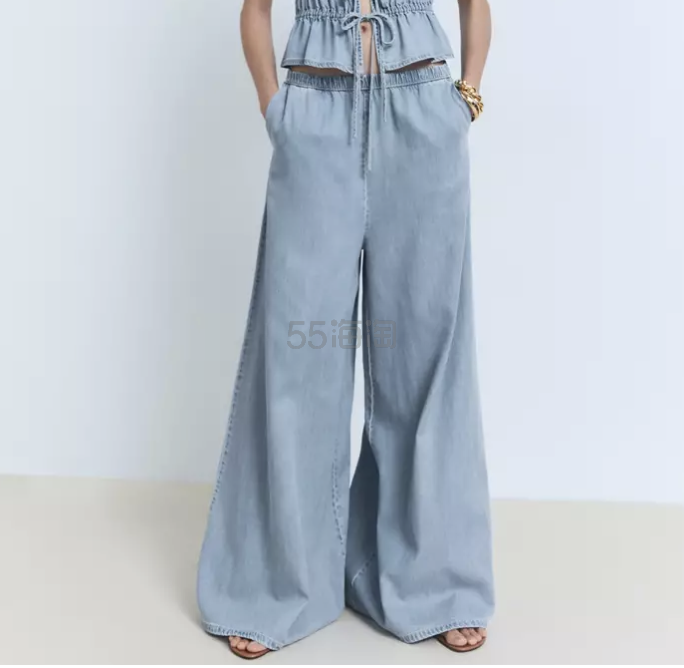 Mango 浅牛仔色阔腿裤