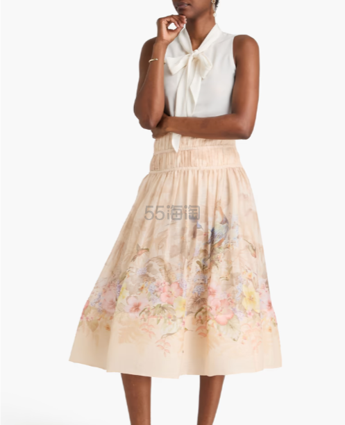 ZIMMERMANN 印花亚麻真丝混纺欧根纱中长裙