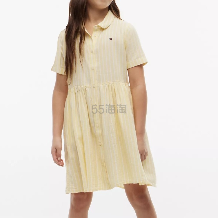 TOMMY HILFIGER 大童款棉麻混纺条纹衬衫裙