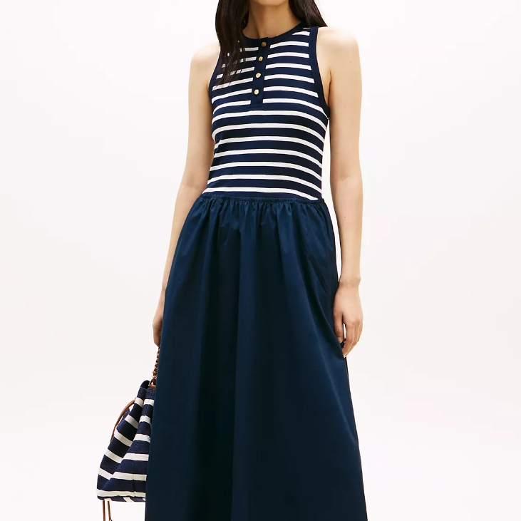 满享额外8折 TOMMY HILFIGER 条纹无袖连衣裙