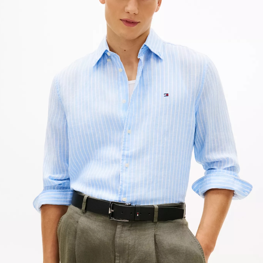 满享额外8折 TOMMY HILFIGER 亚麻条纹衬衫