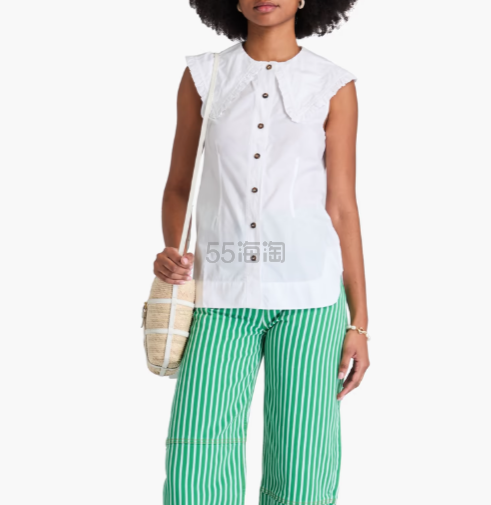 古力娜扎同款！Ganni 棉府绸荷叶边上衣