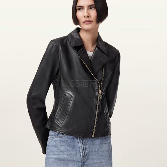 刘亦菲同款 Allsaints Vela 修身皮夹克