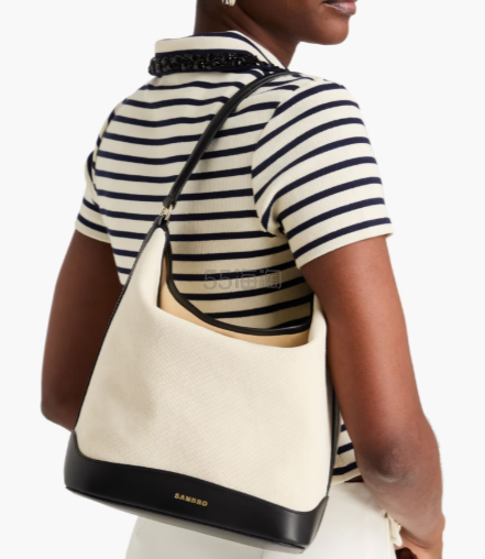 SANDRO 皮革饰边棉帆布单肩包